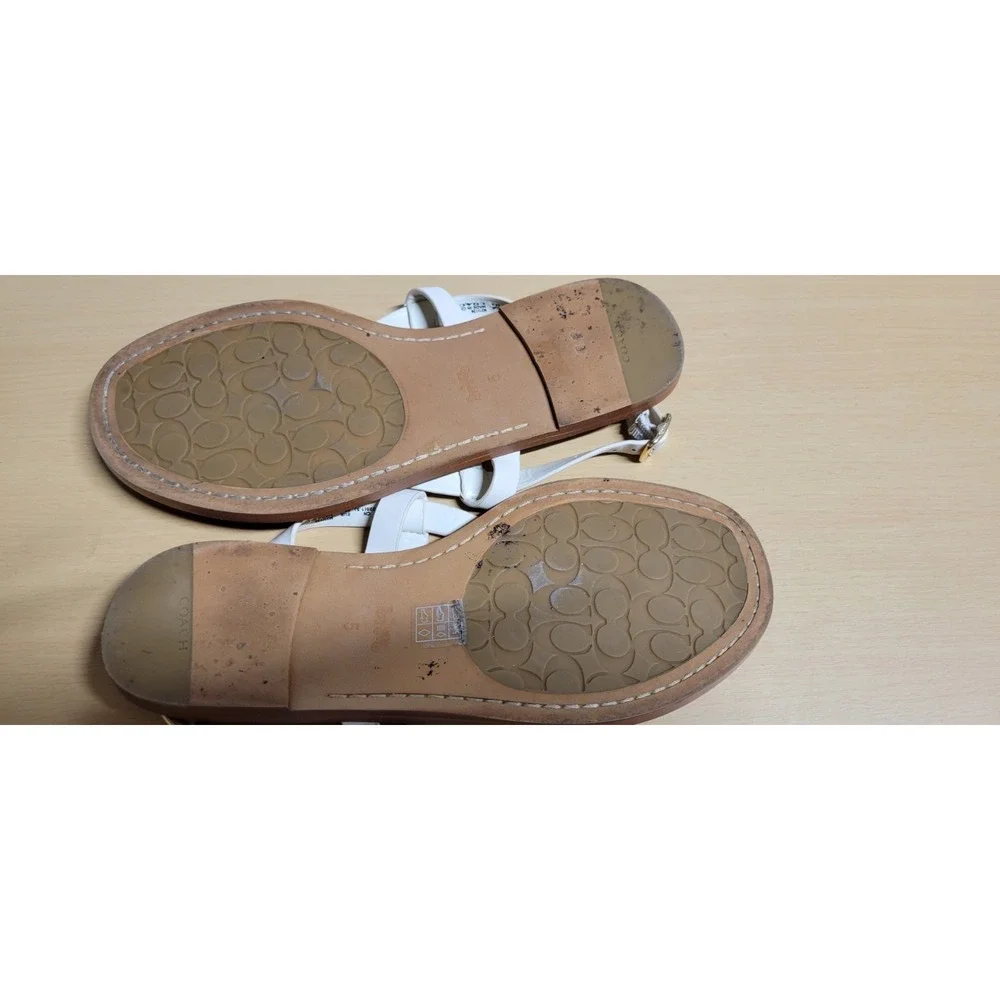 White Leather Coach Strappy Monogram Flat Thong Sandal Size 5